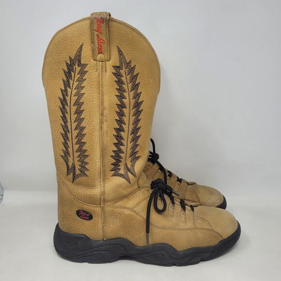 VTG Tony Lama Boots 10.5 Teny Tan Leather Western Rodeo Sneakers Tall T4854 RARE - Picture 2 of 15